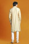 Char Chaand_Beige Linen Satin Embroidery Thread Floral Vine Sherwani Set _Online_at_Aza_Fashions