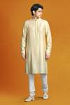 Buy_Char Chaand_Beige Linen Satin Embroidery Thread Floral Vine Sherwani Set _Online_at_Aza_Fashions