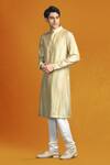 Shop_Char Chaand_Beige Linen Satin Embroidery Thread Floral Vine Sherwani Set _Online_at_Aza_Fashions