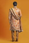 Shop_Char Chaand_Beige Silk Printed Paisley Sherwani Set _at_Aza_Fashions