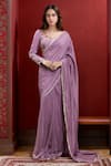 Buy_Samyukta Singhania_Purple Pure Chanderi Silk Hand Embroidered Scoop Lace Bordered Saree With Blouse _at_Aza_Fashions