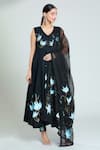 Shop_Samyukta Singhania_Black Anarkali Muslin Handpainted Floral V-neck Pant Set 