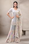 Buy_Samyukta Singhania_Grey Kurta And Sharara Chiffon Embroidered Gota Round Floral Set _at_Aza_Fashions