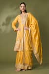 Buy_Samyukta Singhania_Yellow Silk Embroidered Thread Round Floral Anarkali Set _at_Aza_Fashions