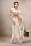 Buy_Samyukta Singhania_Beige Georgette Embroidered Chikankari V Neck Lehenga Set _at_Aza_Fashions