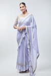 Buy_Samyukta Singhania_Purple Georgette Embroidered Beads Leaf Ruffle Saree 