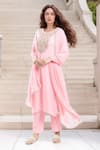 Buy_Samyukta Singhania_Pink Kurta Georgette Embroidery Floral Round Pittan And Pant Set _at_Aza_Fashions