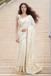 Buy_Samyukta Singhania_Beige Tissue Embroidery Sequin Border Saree _at_Aza_Fashions