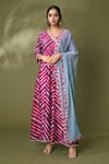 Buy_Samyukta Singhania_Purple Cotton Silk Leheriya Aari V Neck Pattern Angarkha Anarkali With Dupatta _at_Aza_Fashions