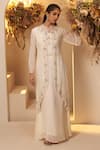 Buy_BAIDEHI_White Gown And Belt Georgette Embroidery Floral Stand Collar Jacket With _at_Aza_Fashions