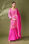Buy_Samyukta Singhania_Pink Silk Embroidery Round Neck Flora Vine Leheriya Kurta Sharara Set