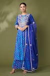 Buy_Samyukta Singhania_Blue Kurta And Dupatta Organza Printed Leheriya Embroidered Anarkali Sharara Set _at_Aza_Fashions