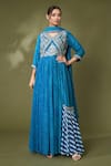 Buy_Samyukta Singhania_Blue Georgette Printed Leheriya V Neck Anarkali With Dupatta _at_Aza_Fashions