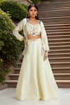 Buy_Samyukta Singhania_Ivory Tissue Embellished Dabka Jacket Open Peacock Embroidered Lehenga Set _at_Aza_Fashions