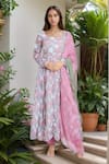 Buy_Samyukta Singhania_Pink Anarkali Georgette Printed Floral Glass Neck Blossom Pant Set _at_Aza_Fashions