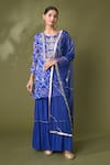 Buy_Samyukta Singhania_Blue Georgette, Net Gota Patti Bandhani Print Embroidered Kurta Sharara Set