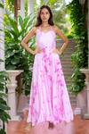 Buy_Samyukta Singhania_Pink Chinon Shibori Halter Pattern Neck Dress _at_Aza_Fashions