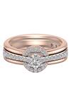 Shop_Divine Solitaires_Rose Gold Diamond 18kt Studded Rings - Set Of 2 _at_Aza_Fashions