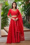 Buy_Samyukta Singhania_Red Lehenga And Blouse Georgette Embroidered Thread Mirrorwork Embellished Set _at_Aza_Fashions