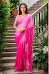 Buy_Samyukta Singhania_Magenta Shimmer Embroidery Mirror Work Ombre Saree_at_Aza_Fashions