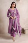 Buy_Samyukta Singhania_Purple Anarkali And Pant Bsy Viscose Embroidery Zari Thread V Neck Set _at_Aza_Fashions