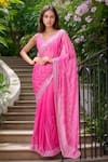 Buy_Samyukta Singhania_Pink Blended Embroidery Mirror Paan Sheesha Vine Wave Pattern Saree With Blouse _at_Aza_Fashions