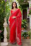 Buy_Samyukta Singhania_Red Blended Embroidery Mirror Scoop Neck Sheesha Vine Pattern Saree With Blouse _at_Aza_Fashions