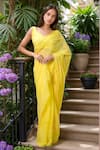 Buy_Samyukta Singhania_Yellow Blend Embroidered Pearl Leaf Sunshine Handwork Saree With Blouse _at_Aza_Fashions