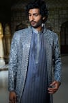 Seema Gujral_Grey Jacket And Pant Raw Silk Embroidery Mirror & Kurta Set _Online_at_Aza_Fashions