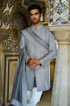 Buy_Seema Gujral_Silver Sherwani Raw Silk Embroidery Dori Set _at_Aza_Fashions