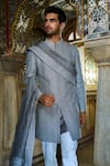 Seema Gujral_Silver Sherwani Raw Silk Embroidery Dori Set _Online_at_Aza_Fashions