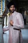 Seema Gujral_Rose Gold Jacket Raw Silk Embroidery Mirror Geometric And Kurta Set _Online_at_Aza_Fashions