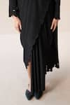 AMPM_Black Wool Embroidered Cut-work V Neck Nara Scallop Hem Saree Gown With Belt _Online_at_Aza_Fashions