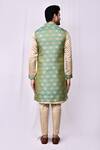 Shop_Arihant Rai Sinha_Green Silk, Satin Embroidery Floral Jaal Print Longline Bundi Kurta Set _at_Aza_Fashions