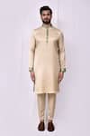 Buy_Arihant Rai Sinha_Green Silk, Satin Embroidery Floral Jaal Print Longline Bundi Kurta Set _Online_at_Aza_Fashions
