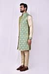 Arihant Rai Sinha_Green Silk, Satin Embroidery Floral Jaal Print Longline Bundi Kurta Set _at_Aza_Fashions