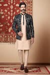 Buy_Aryavir Malhotra_Black Kurta Raw Silk Woven Abstract Pattern Jacket Set _at_Aza_Fashions