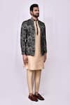 Buy_Aryavir Malhotra_Black Kurta Raw Silk Woven Abstract Pattern Jacket Set 