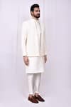 Buy_Aryavir Malhotra_Cream Art Silk Embroidered Floral Vine Jacket Kurta Set 