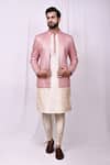 Shop_Aryavir Malhotra_Pink Art Silk Embroidery Sequin Jacket Kurta Set 