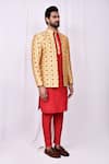 Buy_Aryavir Malhotra_Gold Art Silk Embroidery Quatrefoil Floral Jacket Kurta Set 