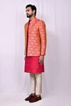 Aryavir Malhotra_Pink Art Silk Woven Floral Mandala Jaal Pattern Jacket Kurta Set _at_Aza_Fashions