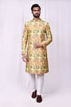 Buy_Aryavir Malhotra_Yellow Sherwani Velvet Woven Floral Jacquard And Pant Set 