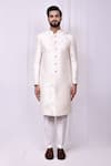 Buy_Aryavir Malhotra_Cream Sherwani Terry Rayon Woven Thread Embroidered Pant Set _Online_at_Aza_Fashions