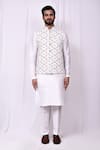 Aryavir Malhotra_White Cotton Silk Embroidered Thread Bundi Jacket _Online_at_Aza_Fashions