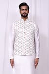 Buy_Aryavir Malhotra_White Cotton Silk Embroidered Thread Bundi Jacket _Online_at_Aza_Fashions