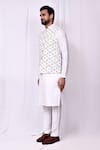 Shop_Aryavir Malhotra_White Cotton Silk Embroidered Thread Bundi Jacket _Online_at_Aza_Fashions