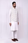 Aryavir Malhotra_White Cotton Silk Embroidered Thread Bundi Jacket _at_Aza_Fashions