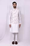 Aryavir Malhotra_White Cotton Printed Floral Embroidered Bundi Jacket _Online_at_Aza_Fashions