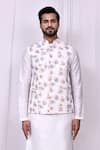 Buy_Aryavir Malhotra_White Cotton Printed Floral Embroidered Bundi Jacket _Online_at_Aza_Fashions